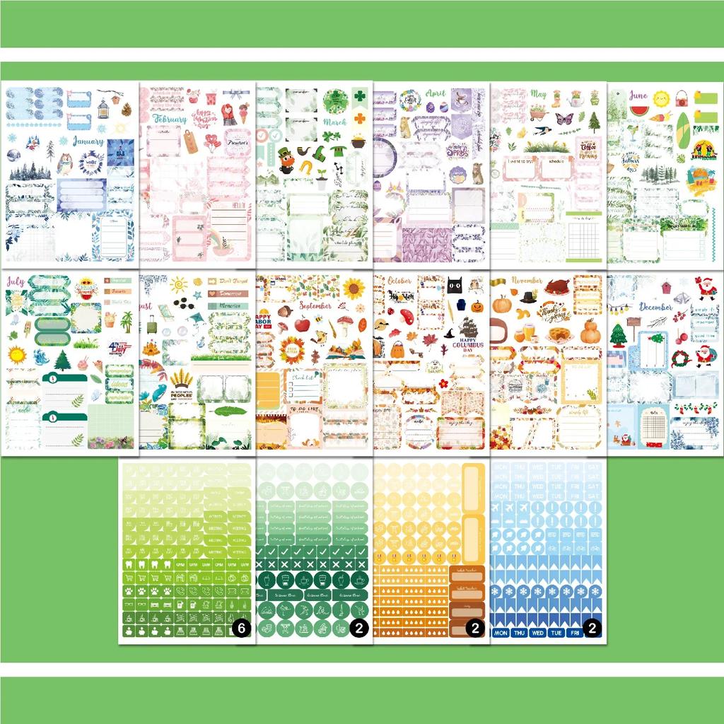 Наклейка на годовой план Книга Скрапбукинг Журнал Блокнот Календарь Планировщик Этикетка Наклейка Мультяшный Узор Цифра Дата Diy Deco