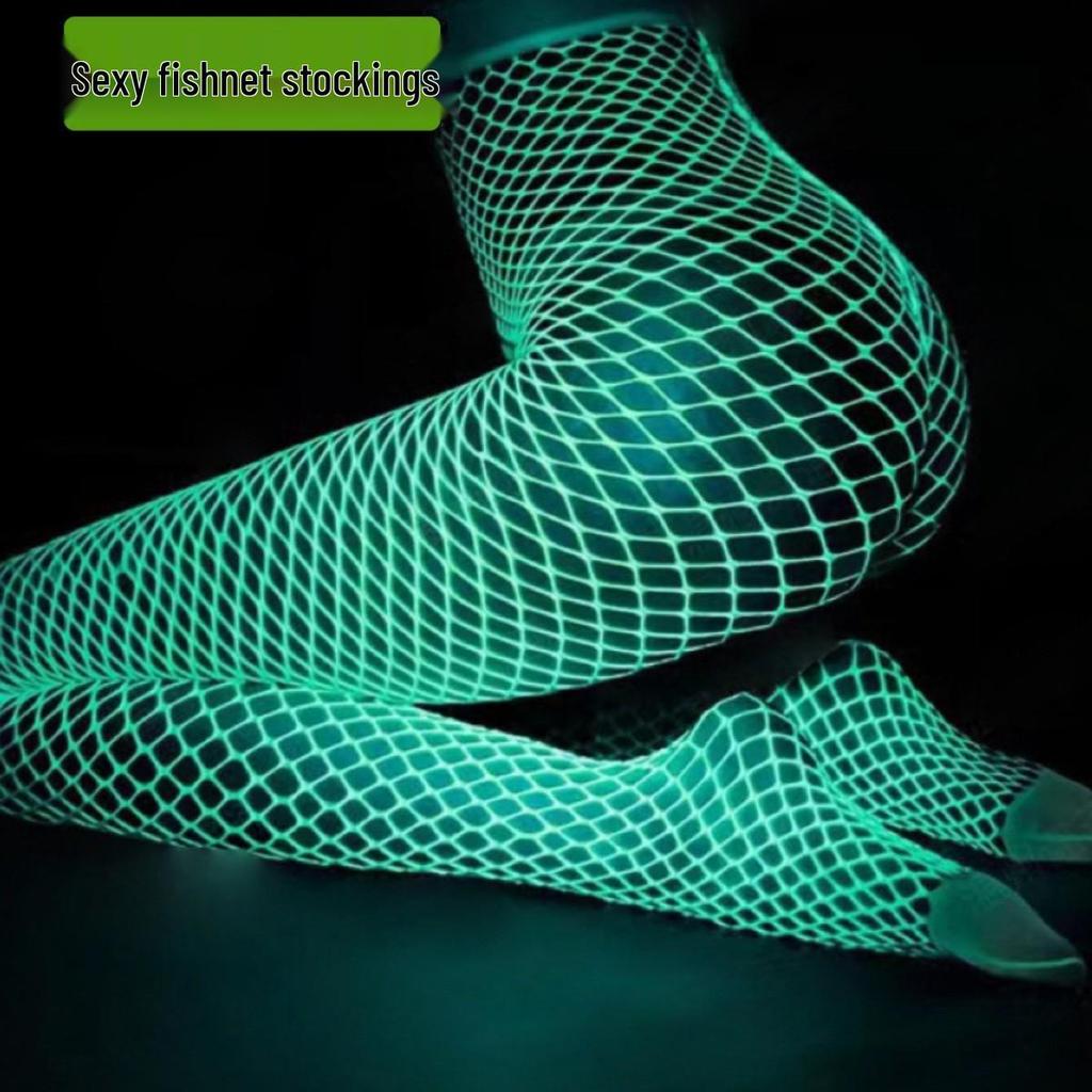 Luminous Glow-in-the-Dark Fishnet Stockings - Sexy, Slimming, Fluorescent Pantyhose with Hollow-Out Design