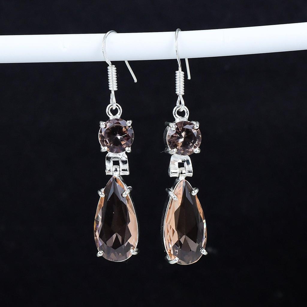 Серьги из серебра 925 пробы с драгоценными камнями морганит, серьги-подвески из серебра в стиле бохо, подарки для ваты, подарки для нее