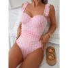 Vintage Ruffles Strap One Piece Swimsuit 2025 Women Pink Mesh Contrast Underwire Slim Tummy Control Swimwear Beach Bathing Suit