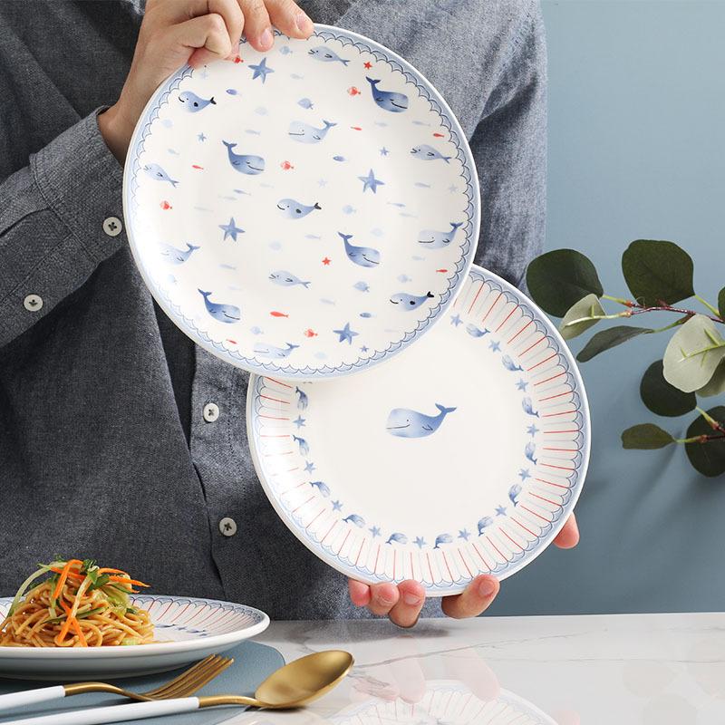 Dolphin Ceramic Plate Set, Cartoon Custom, Home, Western, Restaurant, Steak, Kitchen, Cute, New, Nordic Style