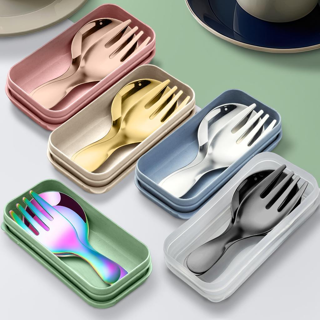 2pcs/Set Mini Portable Spoon Fork Tableware Outdoor Camping Stainless Steel Cutlery Set For Lunch Hiking Camp Cooking Supplies