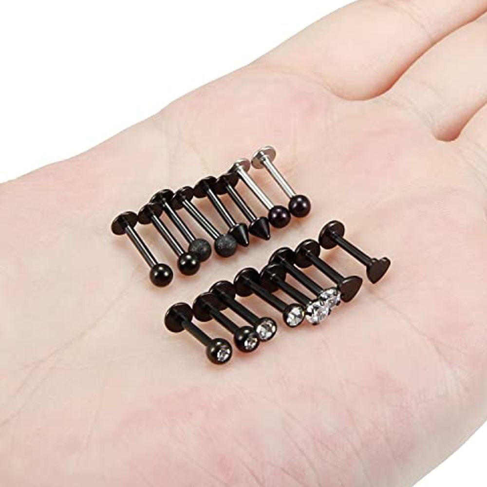 1-16pcs 16G Stainless Steel Lip Rings Studs Medusa Labret Monroe Tragus Helix Cartilage Forward Earrings Piercing Jewelry Black