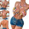 Women Hollow Cute Colorful Charms Halterneck Backless Bikini Bra Metal Chain Tassels Body Jewelry Nightclub Camisole Top