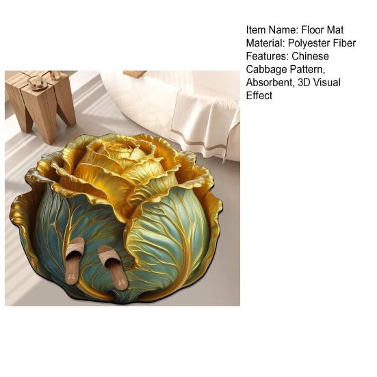 Yousheng Chinese Cabbage Floor Mat Non-Slip Absorbent Bathroom Rug 3D Visual Effect Cabbage Floor Rug for Entrance Living Room Kitchen