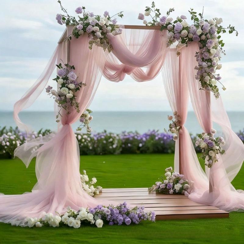 Outdoor Lawn Wedding Party Arch Tulle Curtains, Festive Ceiling Backdrop Decorative Drapes