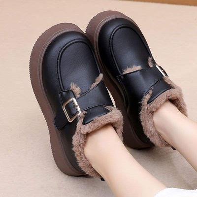 Теплые зимние милые плюшевые лоферы на толстой подошве женские зимние новые на липучке Мао Мао водонепроницаемые и нескользящие повседневные модные туфли