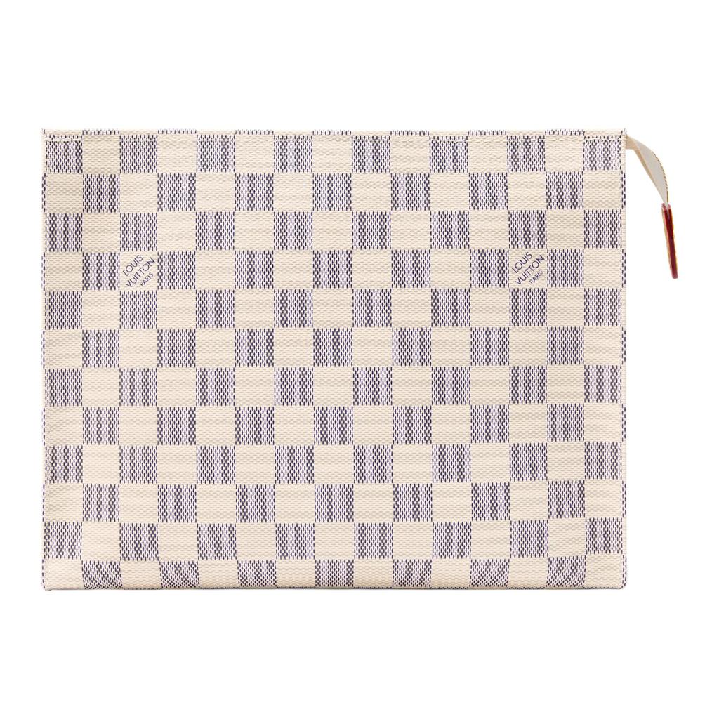 Louis Vuitton Poche Toilette Damier Azur Покрытый холст Сумка для туалетных принадлежностей Женская сумка для туалетных принадлежностей Бежевый N40929