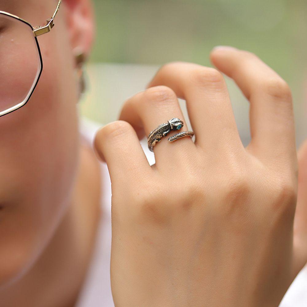 Adjustable Retro Lady Men Lizard Personality Ring Chameleon Ring Jewelry