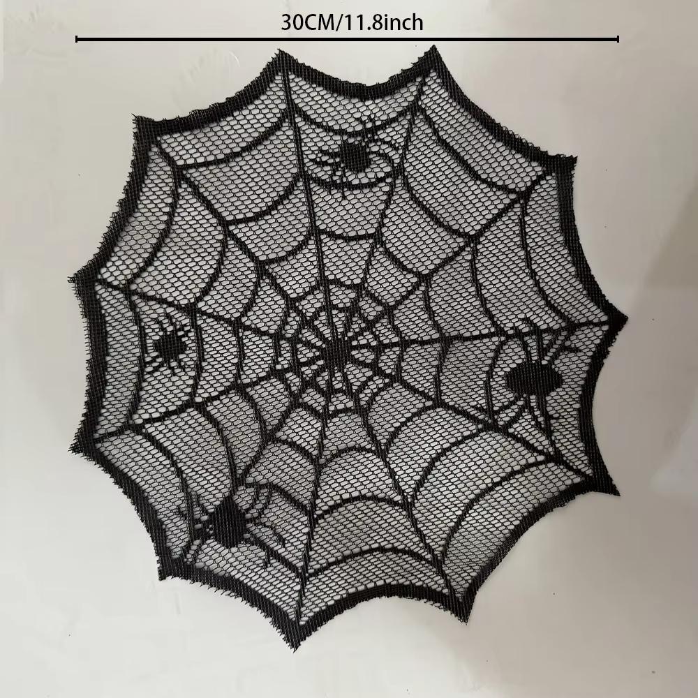 Diameter 30cm Halloween Tablecloth Black Placemat Disposable Spider Table Runner Halloween Decoration Set