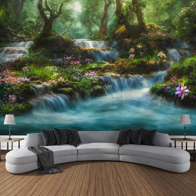 Лесные деревья, водопад, природный пейзаж, гобелен с принтом, домашний декор для гостиной, комнаты, фон, тканевый гобелен