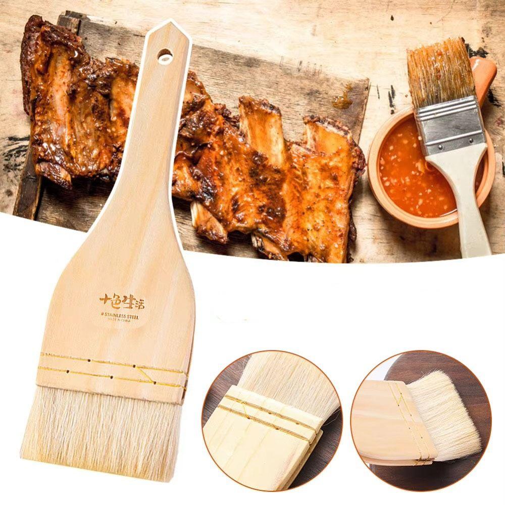 3pcs Good Absorbent Barbecue Oil Brush Wooden Handle Kitchen Brush Sauce Brush Mooncake
