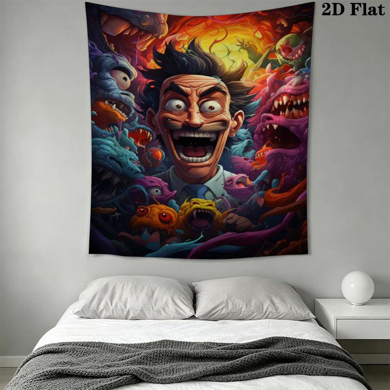 Mad Scientist Monster Surreal Art Tapestry, Colorful Psychedelic Wall Hanging, Wall Art Decor for Bedroom Living Room Dorm