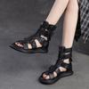 Genuine Leather Sandals Back Zipper Peep Toe Breathable Hollow-out Boots Women's Shoes