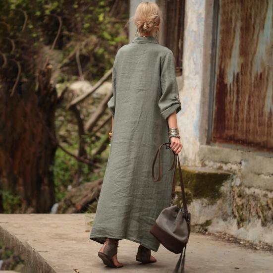 Летнее платье-макси с воротником и длинными рукавами. Кардиган OL. Однобортный однобортный свободный цвет. Повседневная одежда с отложным воротником.