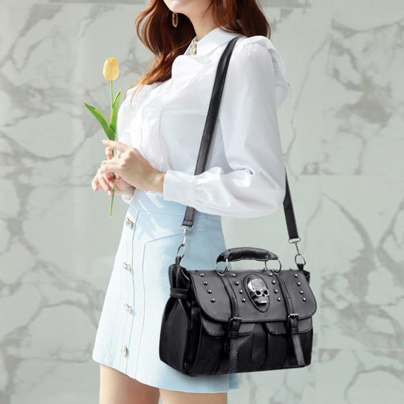 Женская сумка большой вместимости высокого качества, женская сумка через плечо с заклепками в виде черепов, в стиле хип-хоп панк, модные плечевые сумки для путешествий