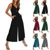 Women's Casual Sleeveless Suspender Jumpsuit With Pocket Open Back Solid Color Jumpsuit