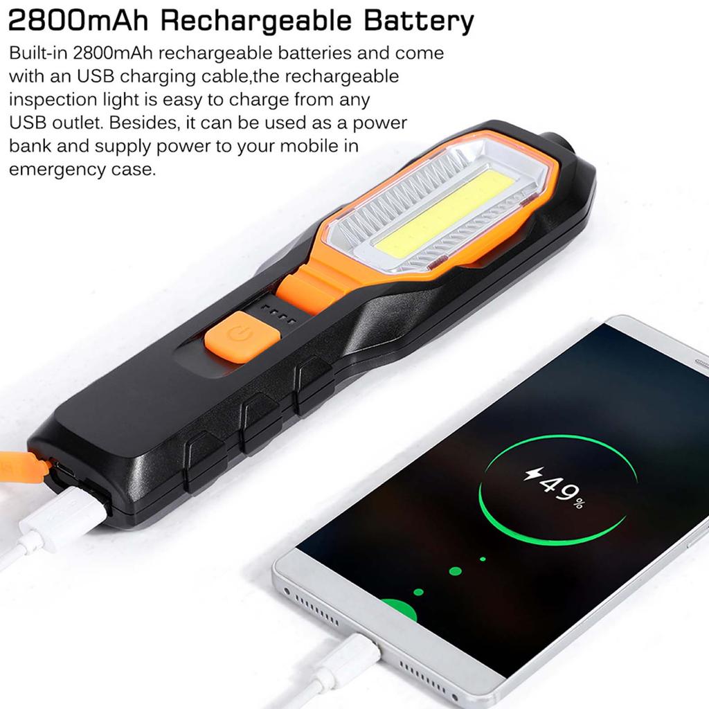 Rechargeable COB Work Light USB Adjustable LED Work Lamp with Magnetic Hook for Repair