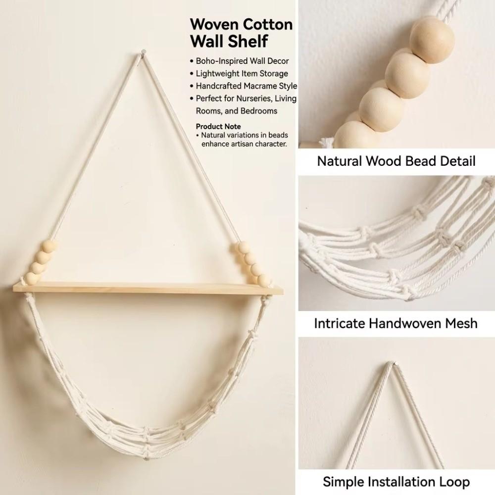 Macrame Cotton Cord Wall Hanging Shelf Net Basket Wall Hanging Organizer  for Home Decor