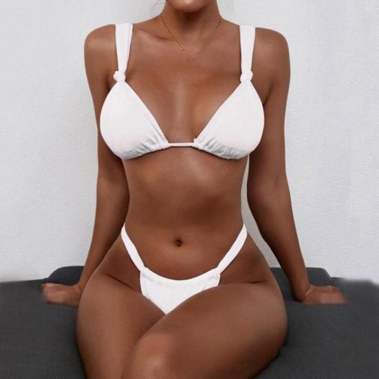 2Pcs/Set Women Bikini Set Halter Padded Wireless Bikini Bra High Waist Swimming Briefs