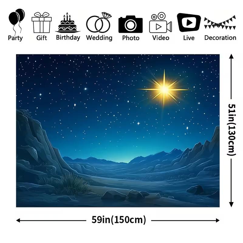 2D Holy Star Rocky Wilderness Night Backdrop Religious Holiday Portrait Photography Background