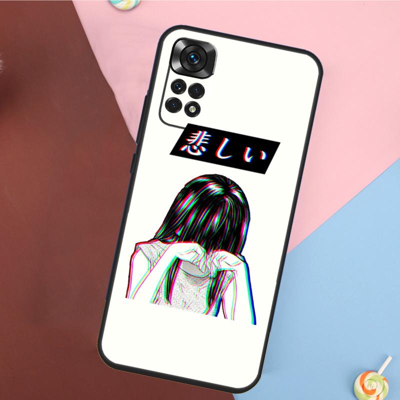 Грустная японская эстетичная арт-обложка для Xiaomi Redmi Note 14 13 12 9 10 11 Pro 9S 10S 11S 12S Redmi 14C 10C 12C 13C Чехол