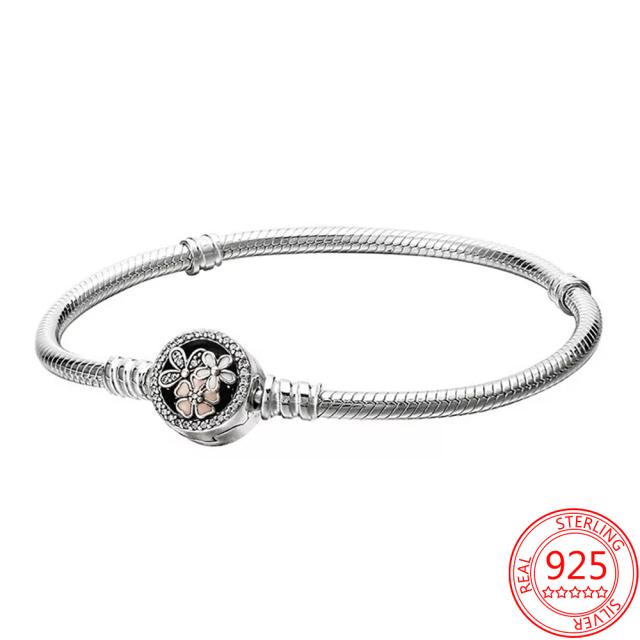 925 Sterling Silver Basic Chain Moments Silver Bracelet ,Fallen Leaves Chain Clasp Bracelet Rope Charm Fit Original Pan Jewelry