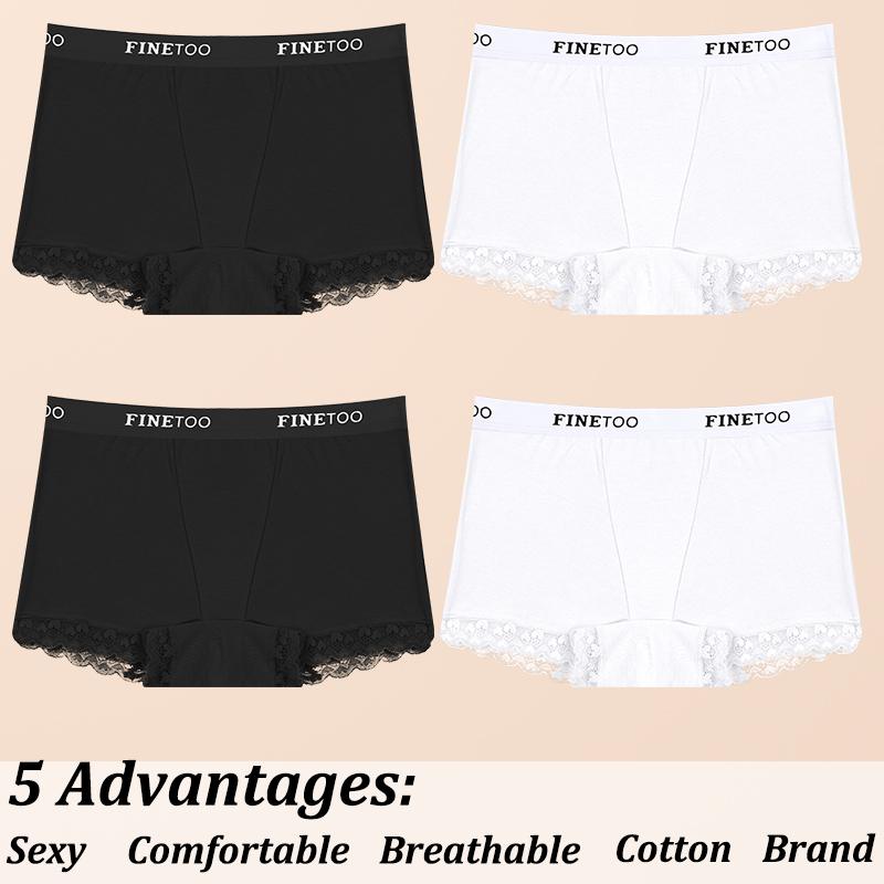 4Pcs Women's Lace Panties Cotton Boxer Briefs Seamless Sports Boxers Underwear Female Briefs Lingerie Intimate Underpant