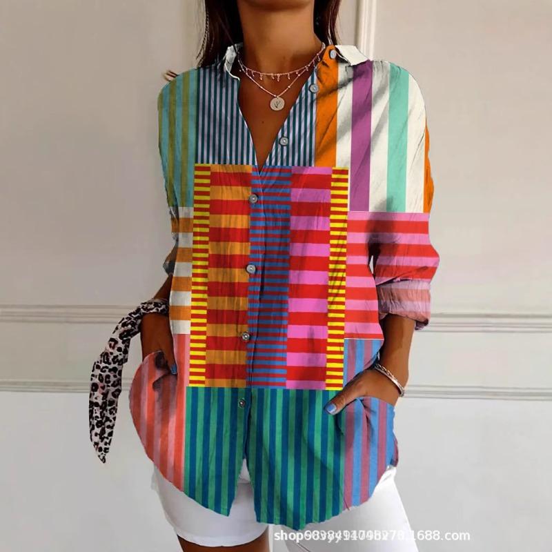 Color Print Shirts Women Fashion Trendy Color Spelling Hot Style Long Sleeve Single-breasted Lady Shirt Tops Commuting Clothing