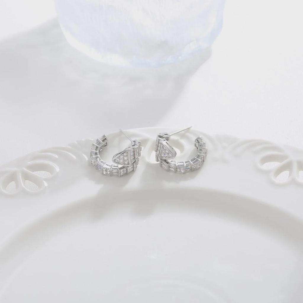 Элегантные серьги из циркония в стиле змеиной кости с иглой из серебра 925 пробы — роскошный дизайн для женщин