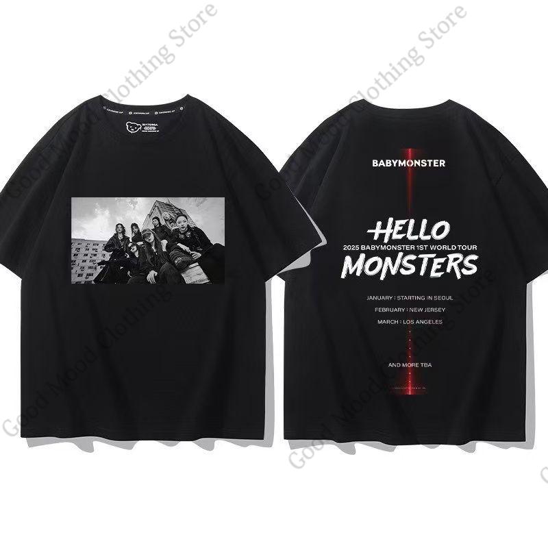 Футболка BABYMONSTER K-pop Мода HELLO MONSTER WE GO UP Концертная Футболка для Фанатов Одежда для Фанатов K-pop Хлопок Короткий Рукав Футболки