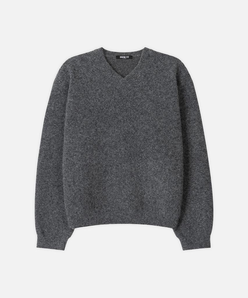 DRAW FIT Hairy Crop V-Neck Pullover Knit [Melange Grey]