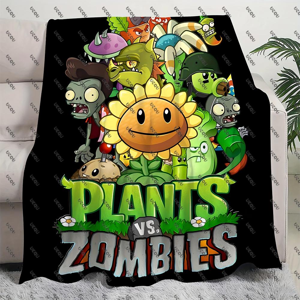 P-Plants Vs Z-Zombi Printed Fleece Throw Blanket Contemporary Style All-Season Multi-Purpose Gift Sofa Travel Office Warmth New