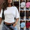 Женские блузки с коротким рукавом Повседневные с круглым вырезом Складки Женские рубашки с коротким рукавом Удобная посадка Женские топы с коротким рукавом для повседневной носки