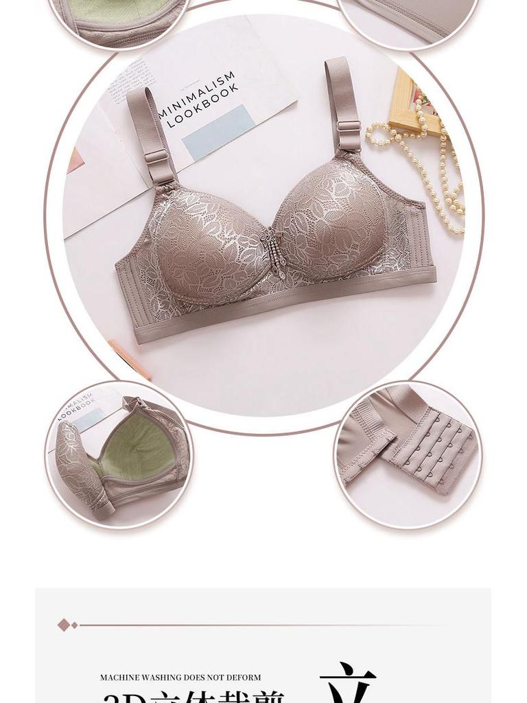 Популярный кружевной бюстгальтер на косточках для женщин среднего возраста больших размеров - Фиксированная чашка, застежка на четыре ряда крючков и петель, тонкий хлопок, собирающая поддержка.