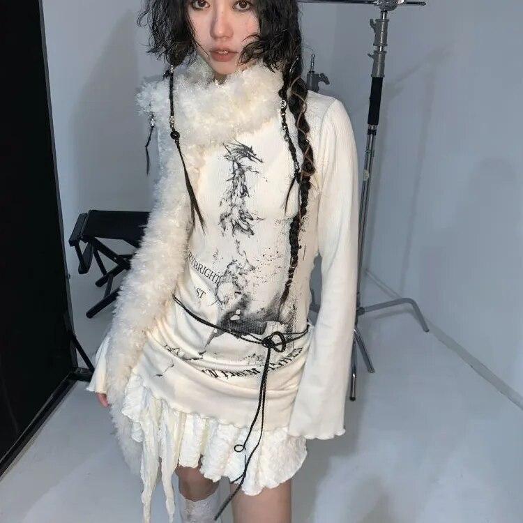 Японские винтажные топы в стиле Харадзюку, футболка Fairycore, женская эстетичная футболка в стиле гранж, уличная одежда Y2k, футболки с графикой Femme Camisetas