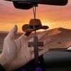 Lightweight Car Rearview Mirror Hanging With Pendant Car Hanging Ornament Cowboy Hat Charm  Gift