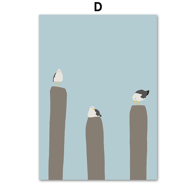 Красочная иллюстрация, тюлень для девочек, Золотая рыбка, чайка, настенные художественные постеры, принты, скандинавская картина на холсте, мультяшные фотографии, декор для детской комнаты