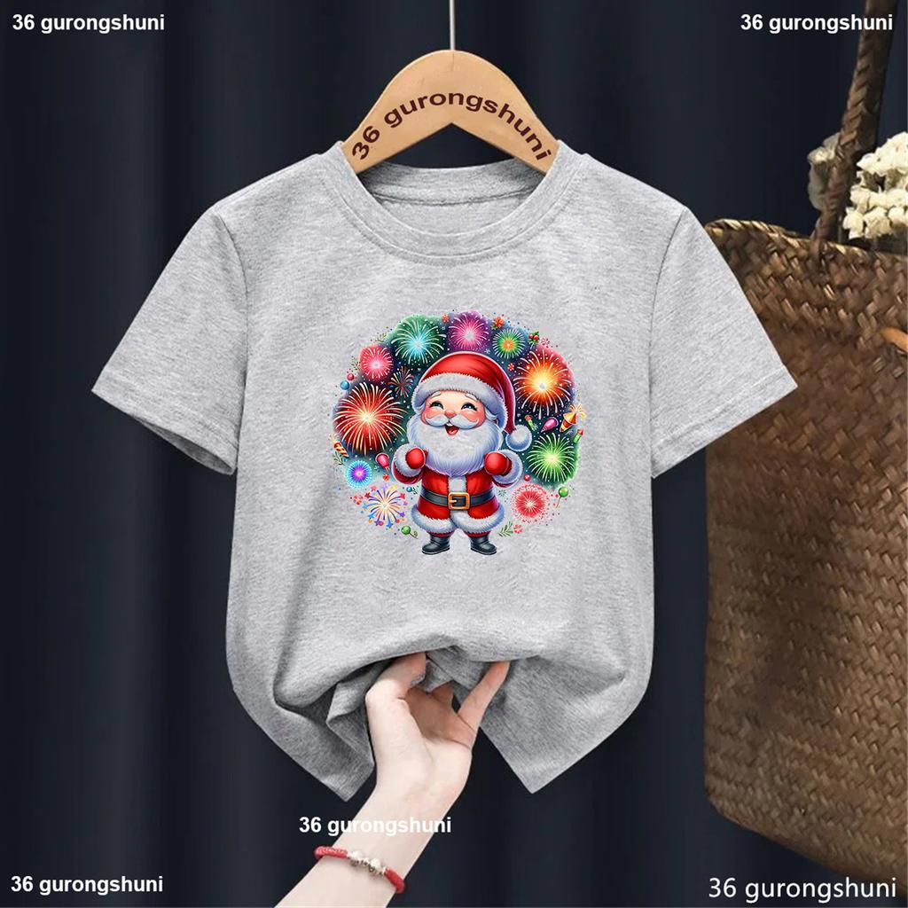 Счастливого Рождества и Нового года! Забавная графическая футболка с Санта-Клаусом для мальчиков, летняя мода, рождественские подарки, детская одежда