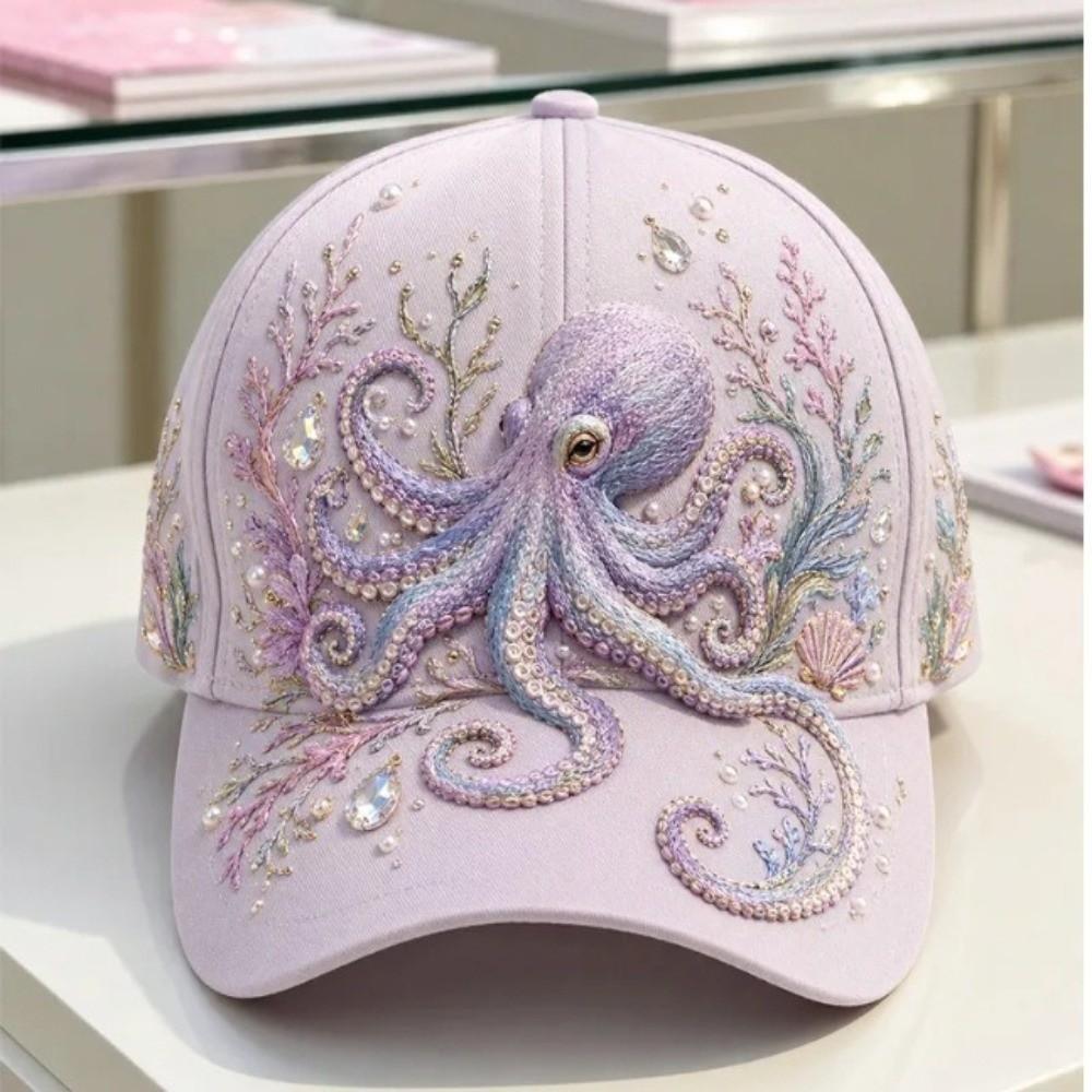 Breathable Baseball Cap Adjustable Sports Sun Hat Fashion Ocean Creatures Embroidery Cap Outdoor