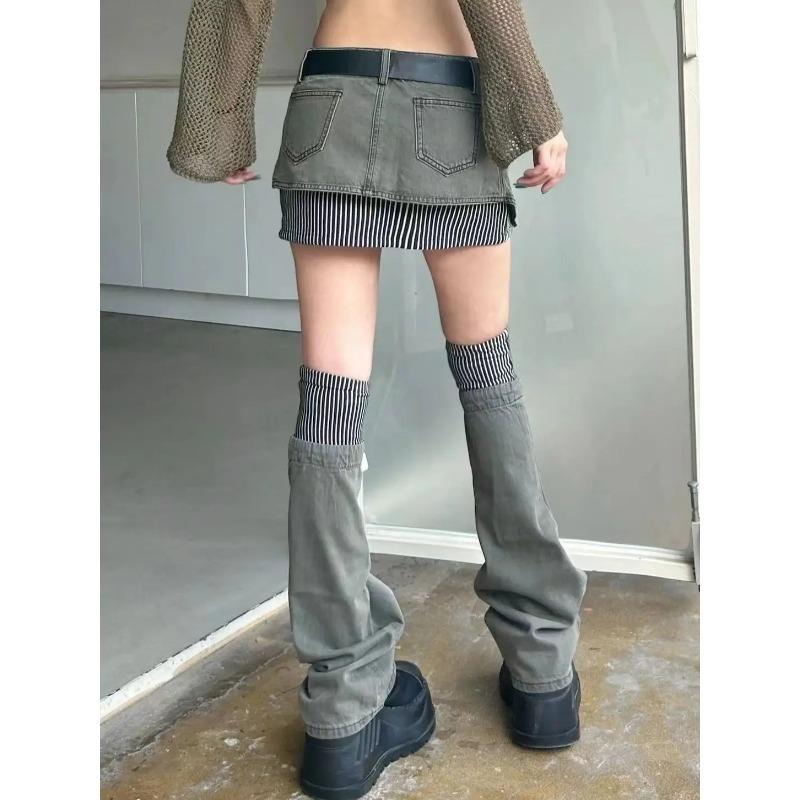 Новый дизайн, модная лоскутная полосатая юбка, женская джинсовая короткая юбка, нижняя часть с высокой талией, сексуальная корейская серая уличная одежда в стиле хип-хоп, панк