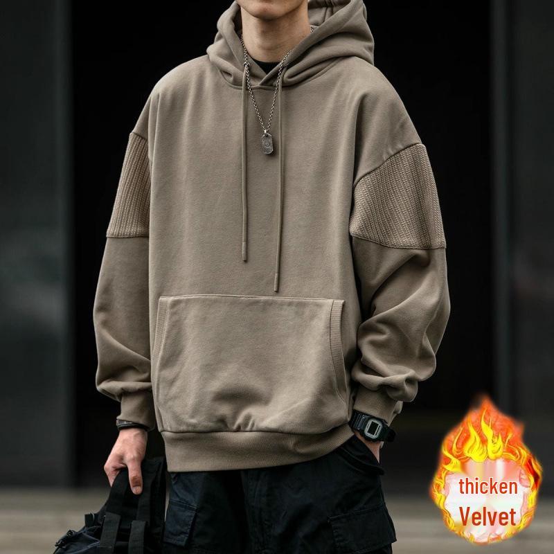 Men's Heavyweight Fleece-Lined Retro Hoodie for Autumn/Winter - Stylish, Loose-Fit, Versatile Pullover Jacket