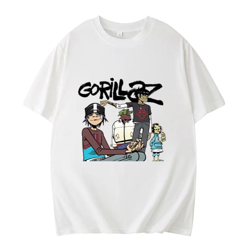 Музыкальная группа Gorillaz ПАНК РОК Принтованная футболка Мужская Женская Летняя 90-х С круглым вырезом Футболки с коротким рукавом Одежда Винтажная одежда Футболки