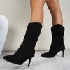 Женские сапоги осень-зима модные остроносые плиссированные тонкие сапоги на высоком каблуке средней длины женские новые ретро уличные сексуальные туфли для женщин