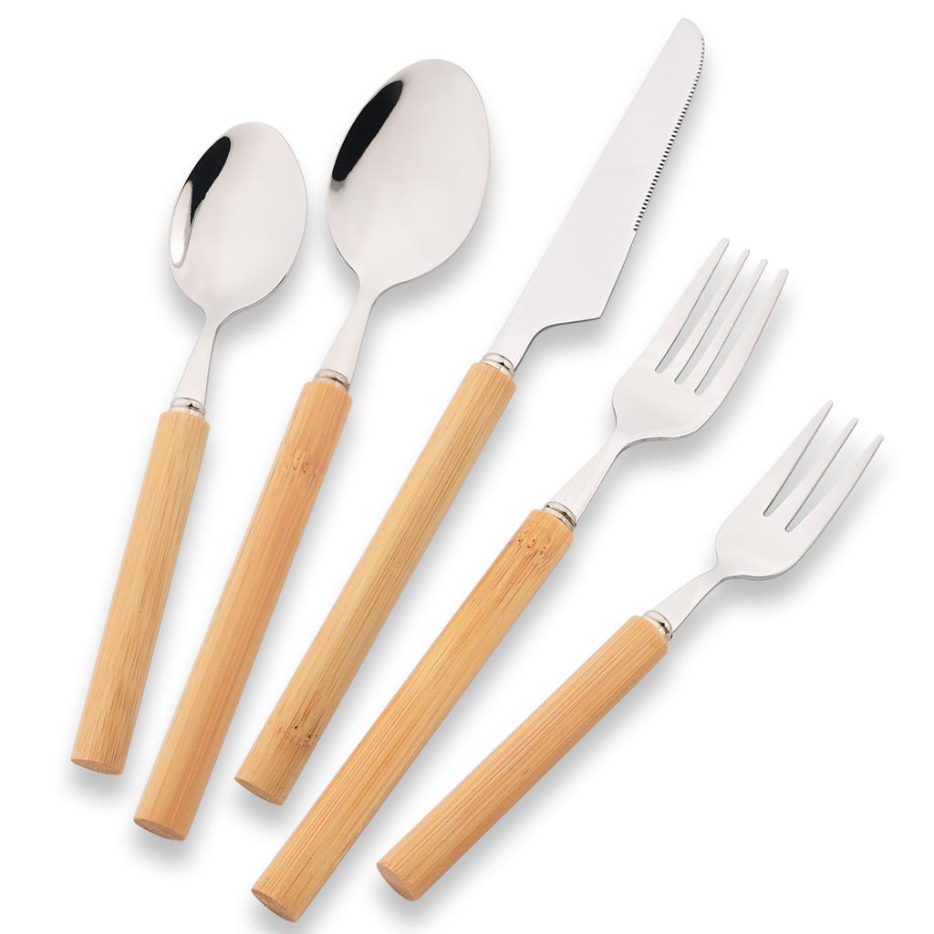 4/5pcs 304 Stainless Steel Cutlery Set Bamboo Handle Silverware Knife Spoon Cake Fork Dinnerware Set Western Kitchen Tableware
