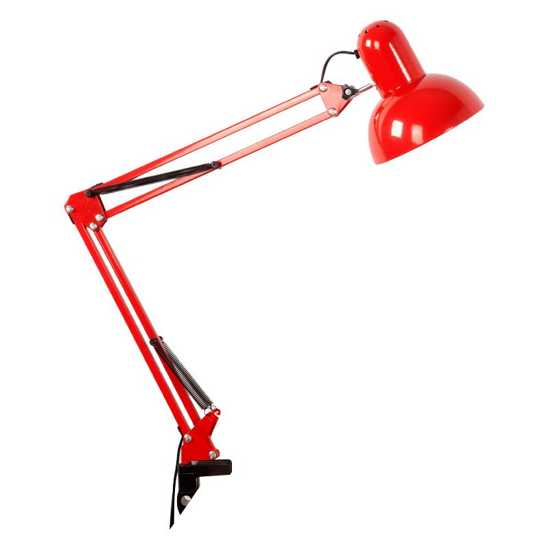 Светодиодная настольная лампа, металлический поворотный рычаг, подпружиненная регулируемая лампа для чтения для спальни, ночник с C-образным зажимом, лампа E27 в комплект не входит
