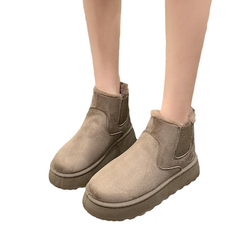 Трендовые утепленные ботинки на толстой подошве с эластичной лентой и нескользящей подошвой