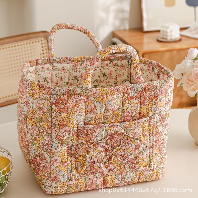 Fresh Floral Fabric Storage Basket Foldable Organizer Underwear Cosmetics Bedroom