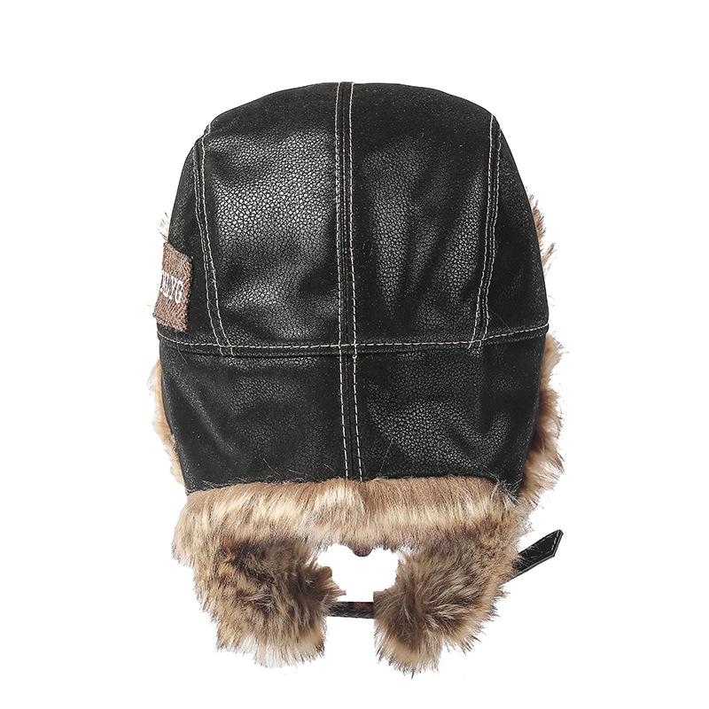 Winter Thickened Thunderbolt Hat Leather Ear Protection Cycling Cap Men's Winter Hat Leather Cap Wind and Snow Cap