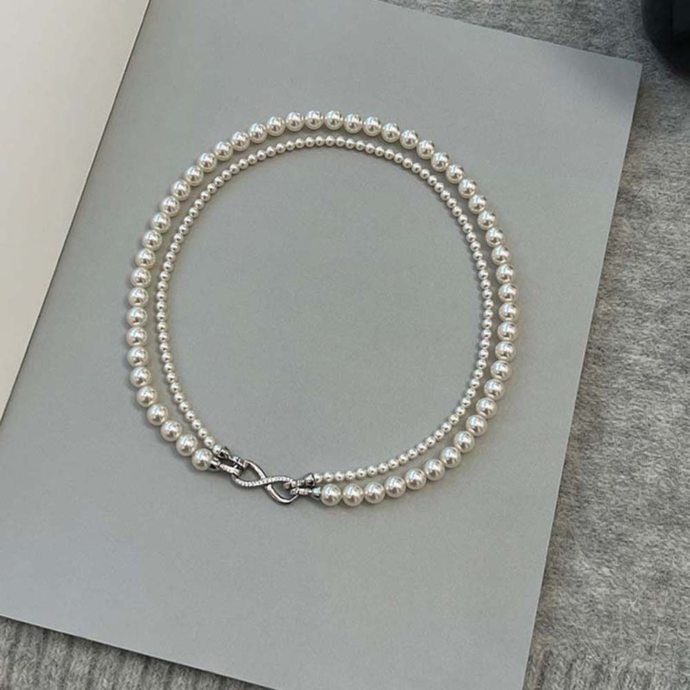 Korean Jewelry Pearl Necklace Double Layered Pearl Chain Choker Elegant Pearl Chain Beads Party